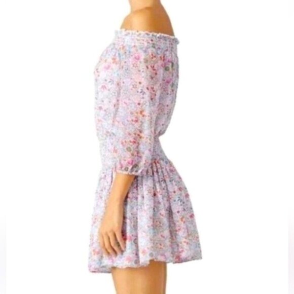 Shoshanna | Silk Pink and White Floral Off Shoulder Dress Size 4 - Picture 2 of 2